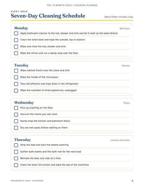 A page from The 15-Minute Daily Cleaning Planner