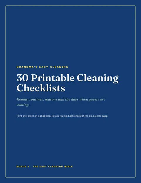 The cover of 30 Printable Cleaning Checklists