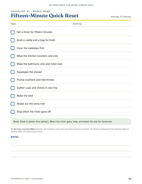 A page from 30 Printable Cleaning Checklists